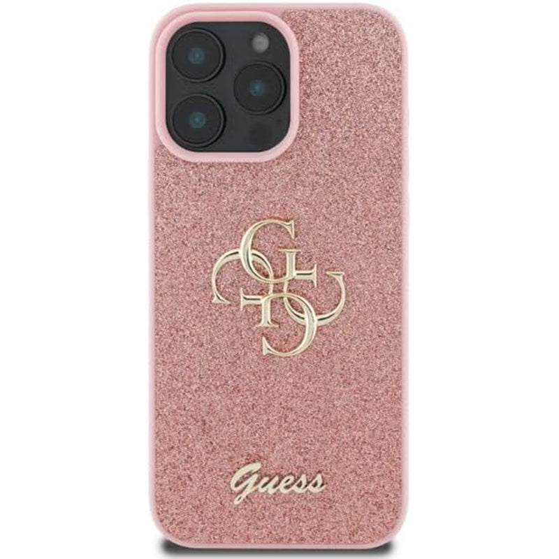 Калъф за Apple iPhone 16 Pro, Guess, Fixed Glitter Big 4G, Розов