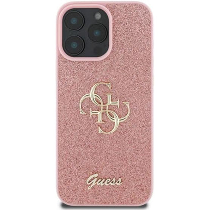 Калъф за Apple iPhone 16 Pro, Guess, Fixed Glitter Big 4G, Розов
