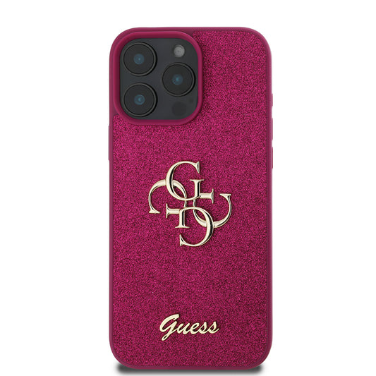 Калъф за Apple iPhone 16 Pro, Guess, Glitter Big 4G Script, Magenta