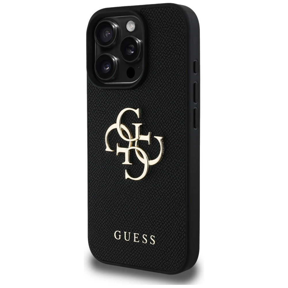 Калъф за Apple iPhone 16 Pro, Guess, Grained Big 4G Logo Small Classic Logo, Черен