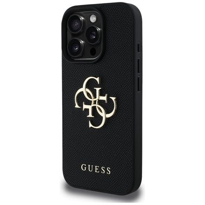 Калъф за Apple iPhone 16 Pro, Guess, Grained Big 4G Logo Small Classic Logo, Черен