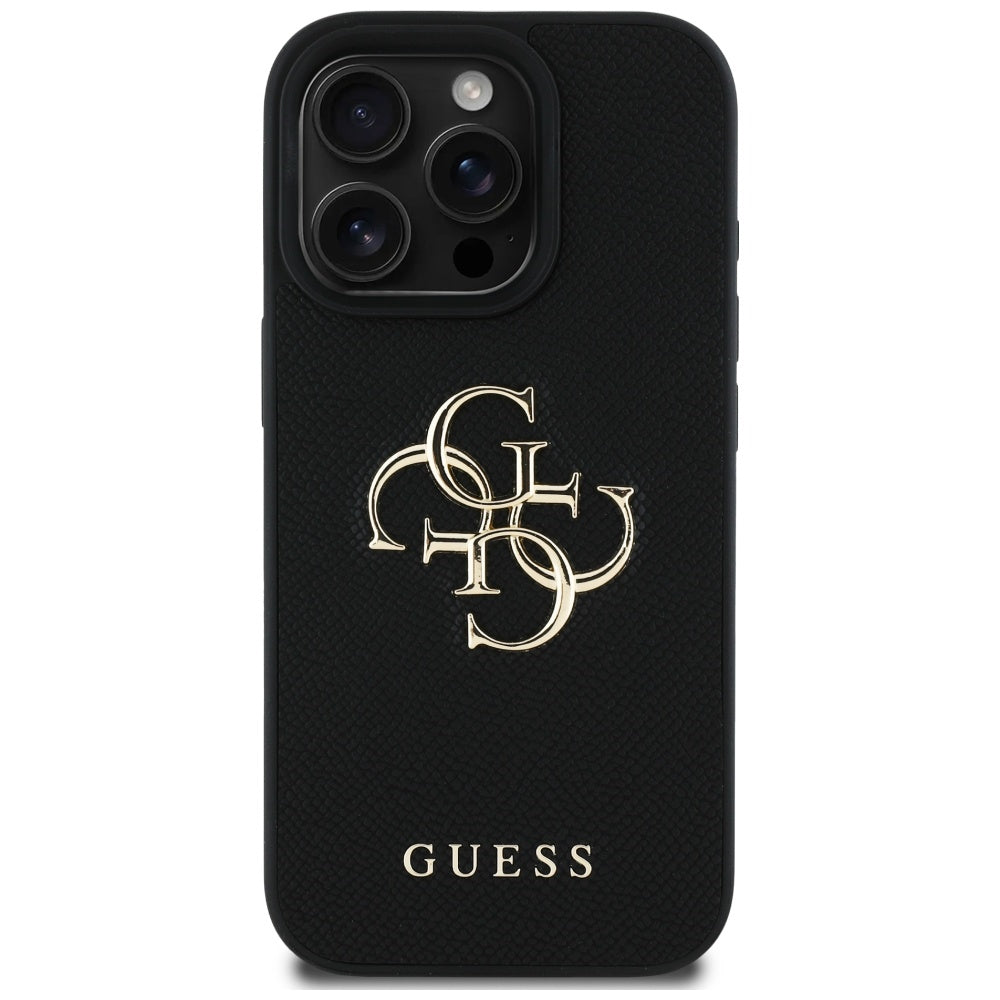 Калъф за Apple iPhone 16 Pro, Guess, Grained Big 4G Logo Small Classic Logo, Черен