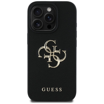 Калъф за Apple iPhone 16 Pro, Guess, Grained Big 4G Logo Small Classic Logo, Черен