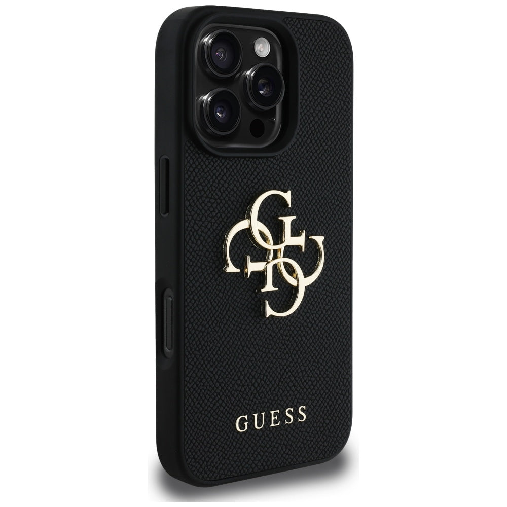 Калъф за Apple iPhone 16 Pro, Guess, Grained Big 4G Logo Small Classic Logo, Черен