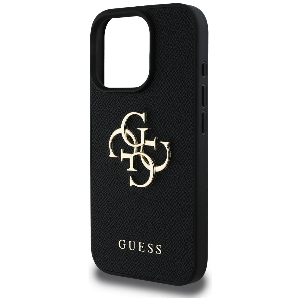 Калъф за Apple iPhone 16 Pro, Guess, Grained Big 4G Logo Small Classic Logo, Черен