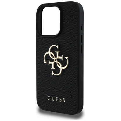 Калъф за Apple iPhone 16 Pro, Guess, Grained Big 4G Logo Small Classic Logo, Черен