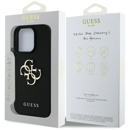 Калъф за Apple iPhone 16 Pro, Guess, Grained Big 4G Logo Small Classic Logo, Черен