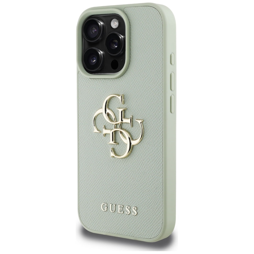 Калъф за Apple iPhone 16 Pro, Guess, Grained Big 4G Logo Small Classic Logo, зелен