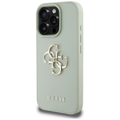 Калъф за Apple iPhone 16 Pro, Guess, Grained Big 4G Logo Small Classic Logo, зелен