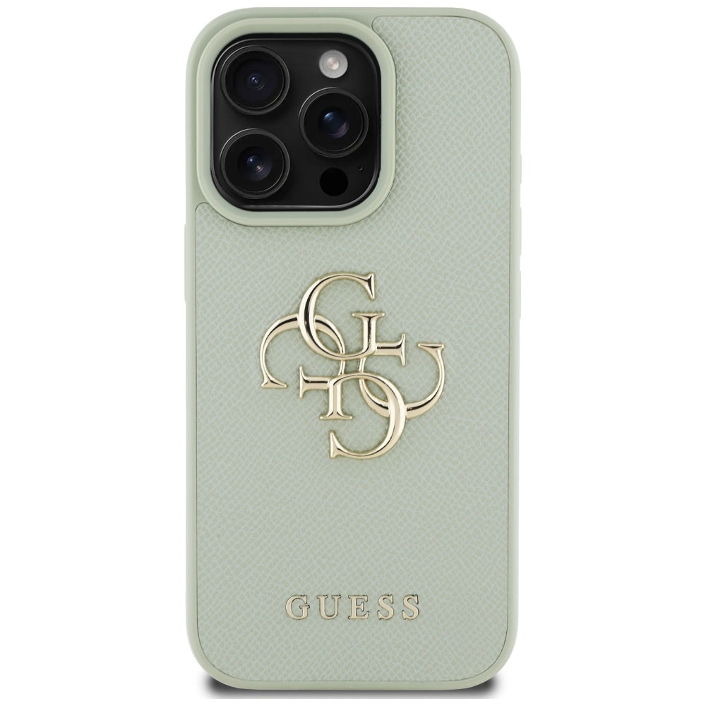 Калъф за Apple iPhone 16 Pro, Guess, Grained Big 4G Logo Small Classic Logo, зелен