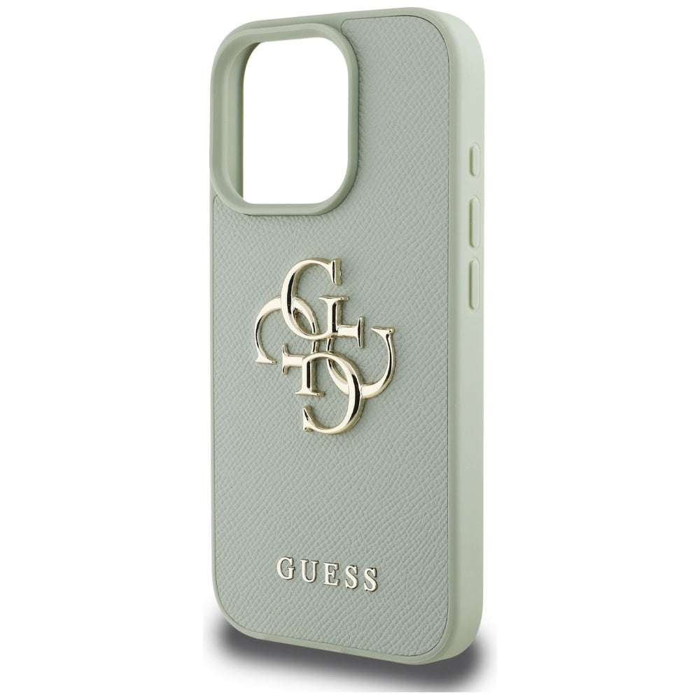 Калъф за Apple iPhone 16 Pro, Guess, Grained Big 4G Logo Small Classic Logo, зелен
