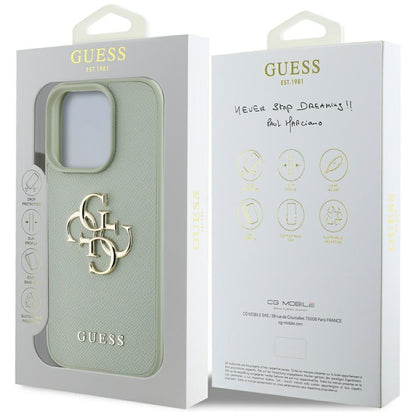 Калъф за Apple iPhone 16 Pro, Guess, Grained Big 4G Logo Small Classic Logo, зелен