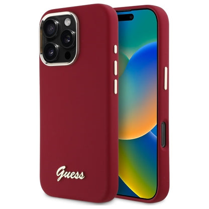 Калъф за Apple iPhone 16 Pro, Guess, Script Metal Logo, Розов