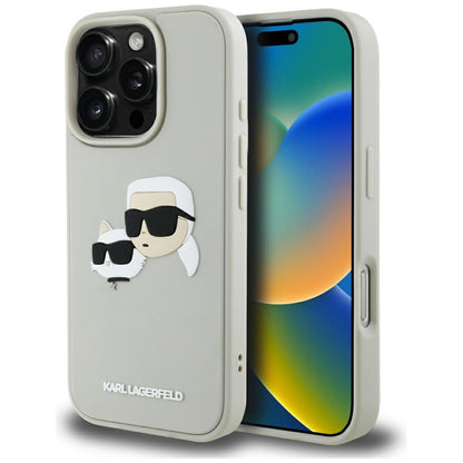 Калъф за Apple iPhone 16 Pro, Karl Lagerfeld, 3D Rubber Karl & Choupette, Бежов