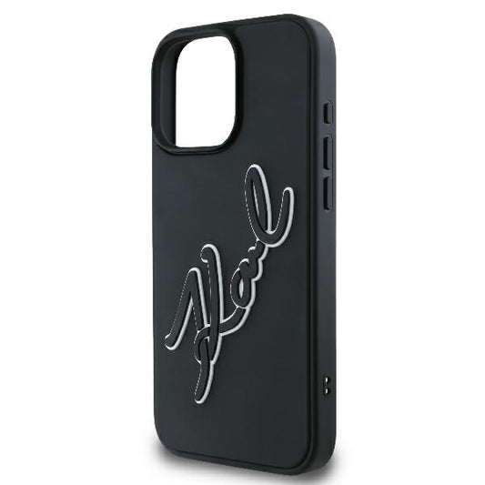 Калъф за Apple iPhone 16 Pro, Karl Lagerfeld, 3D Rubber Signature, Черен