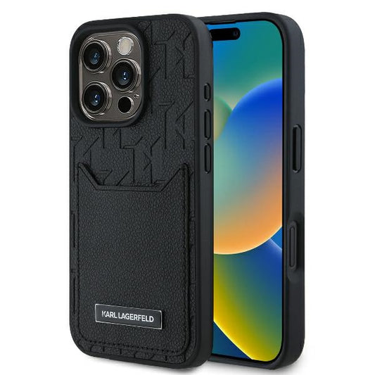Калъф за Apple iPhone 16 Pro, Karl Lagerfeld, Cardslots Monogram, Черен