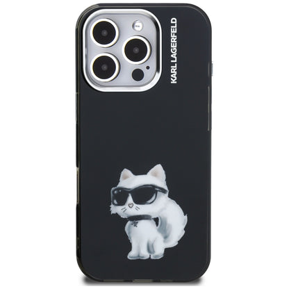 Калъф за Apple iPhone 16 Pro, Karl Lagerfeld, IML Aquarelle Logo Choupette, Черен