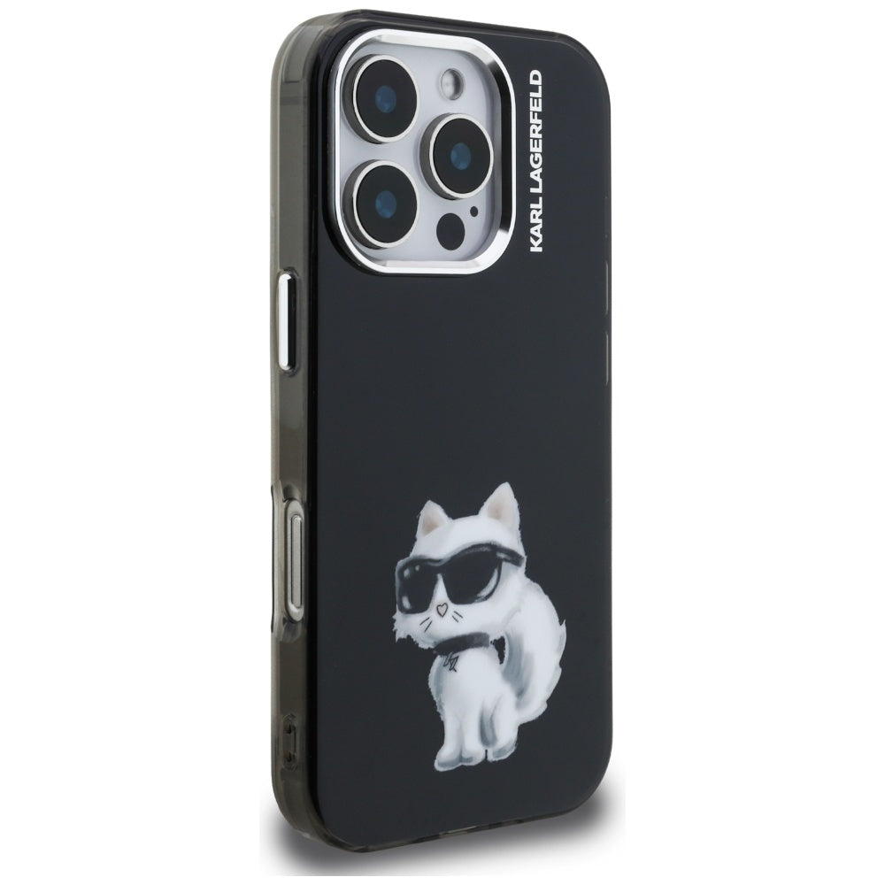 Калъф за Apple iPhone 16 Pro, Karl Lagerfeld, IML Aquarelle Logo Choupette, Черен