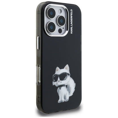 Калъф за Apple iPhone 16 Pro, Karl Lagerfeld, IML Aquarelle Logo Choupette, Черен