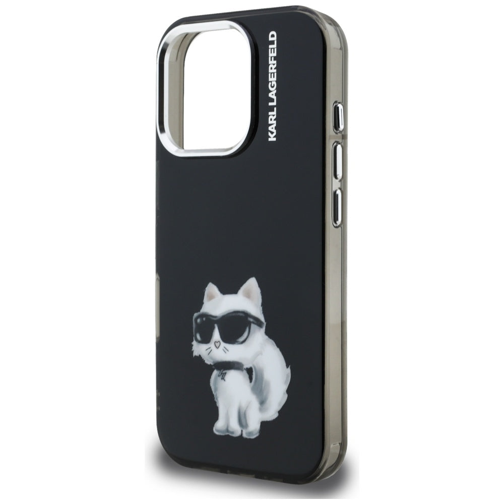 Калъф за Apple iPhone 16 Pro, Karl Lagerfeld, IML Aquarelle Logo Choupette, Черен