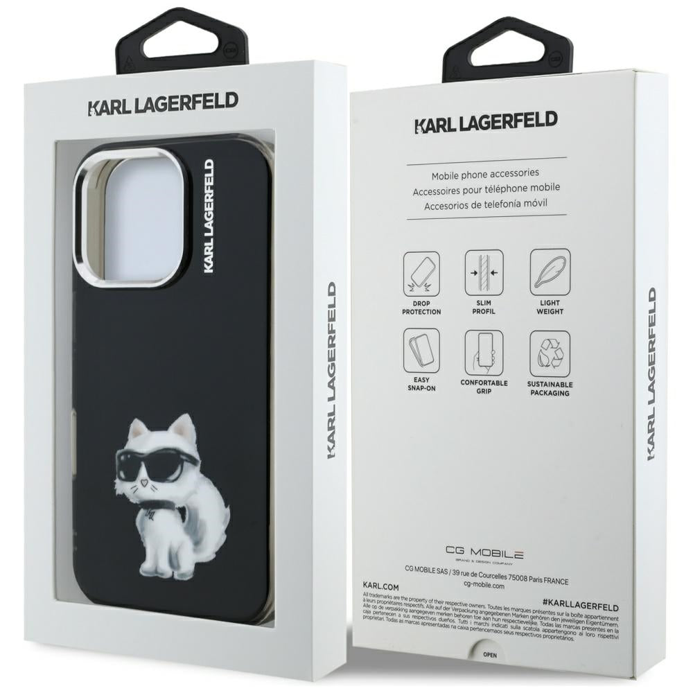 Калъф за Apple iPhone 16 Pro, Karl Lagerfeld, IML Aquarelle Logo Choupette, Черен