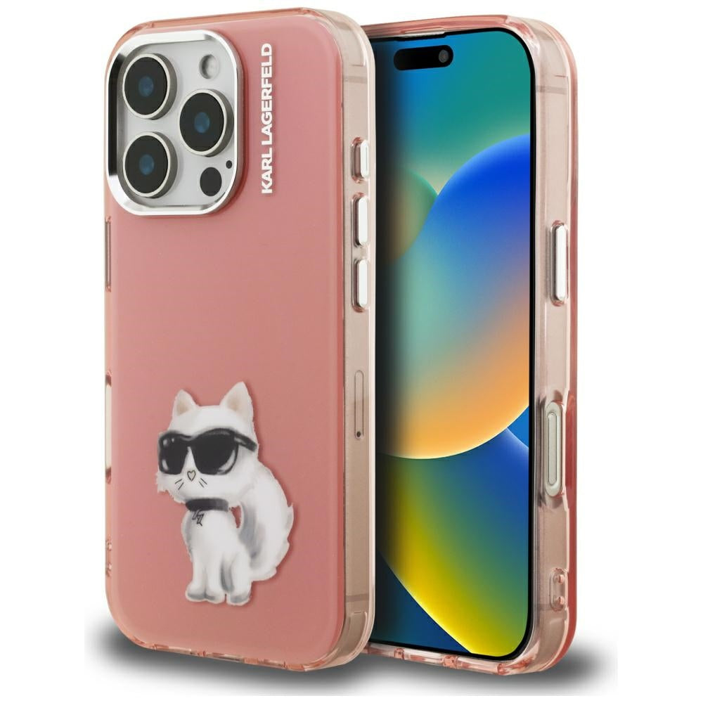 Калъф за Apple iPhone 16 Pro, Karl Lagerfeld, IML Aquarelle Logo Choupette, Розов