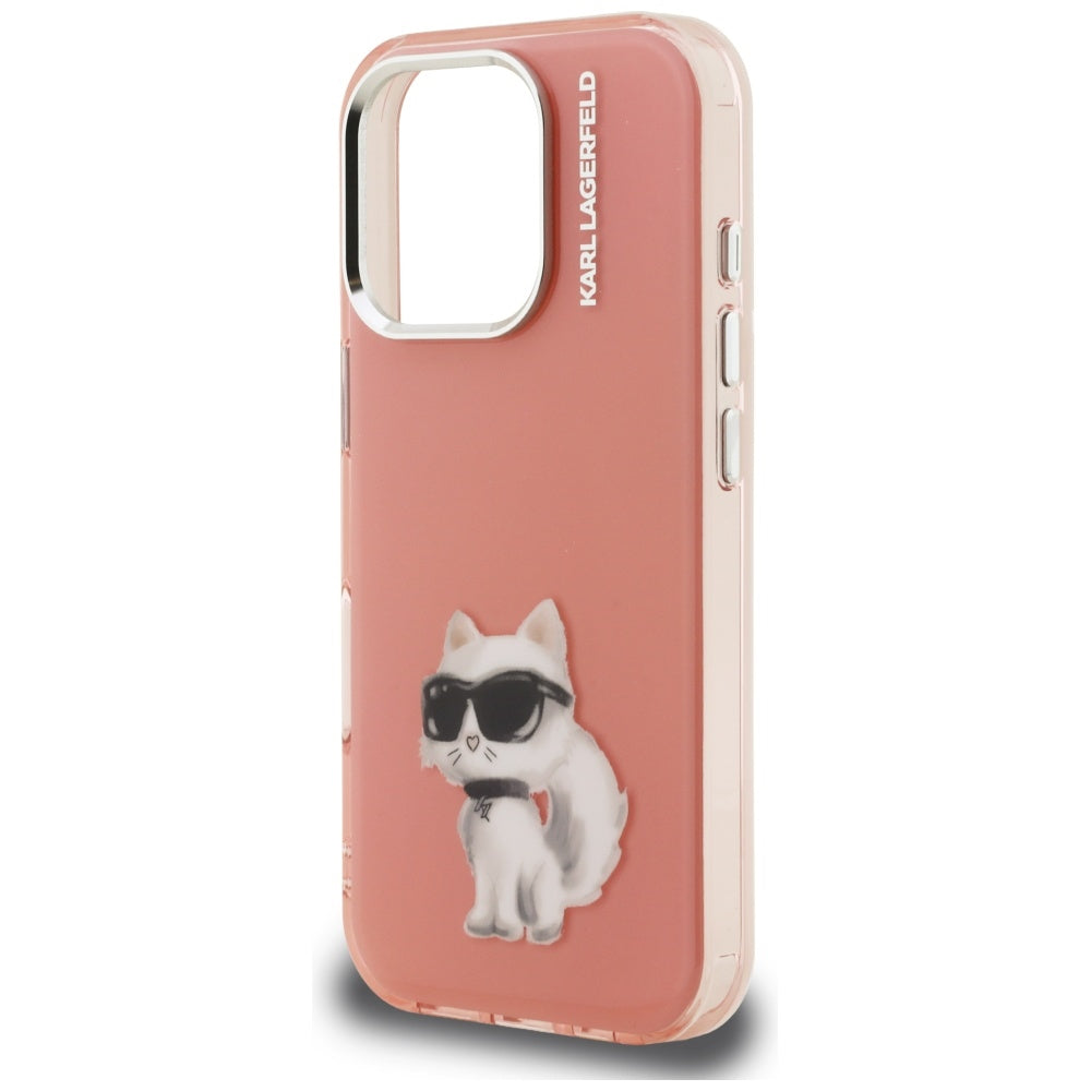 Калъф за Apple iPhone 16 Pro, Karl Lagerfeld, IML Aquarelle Logo Choupette, Розов