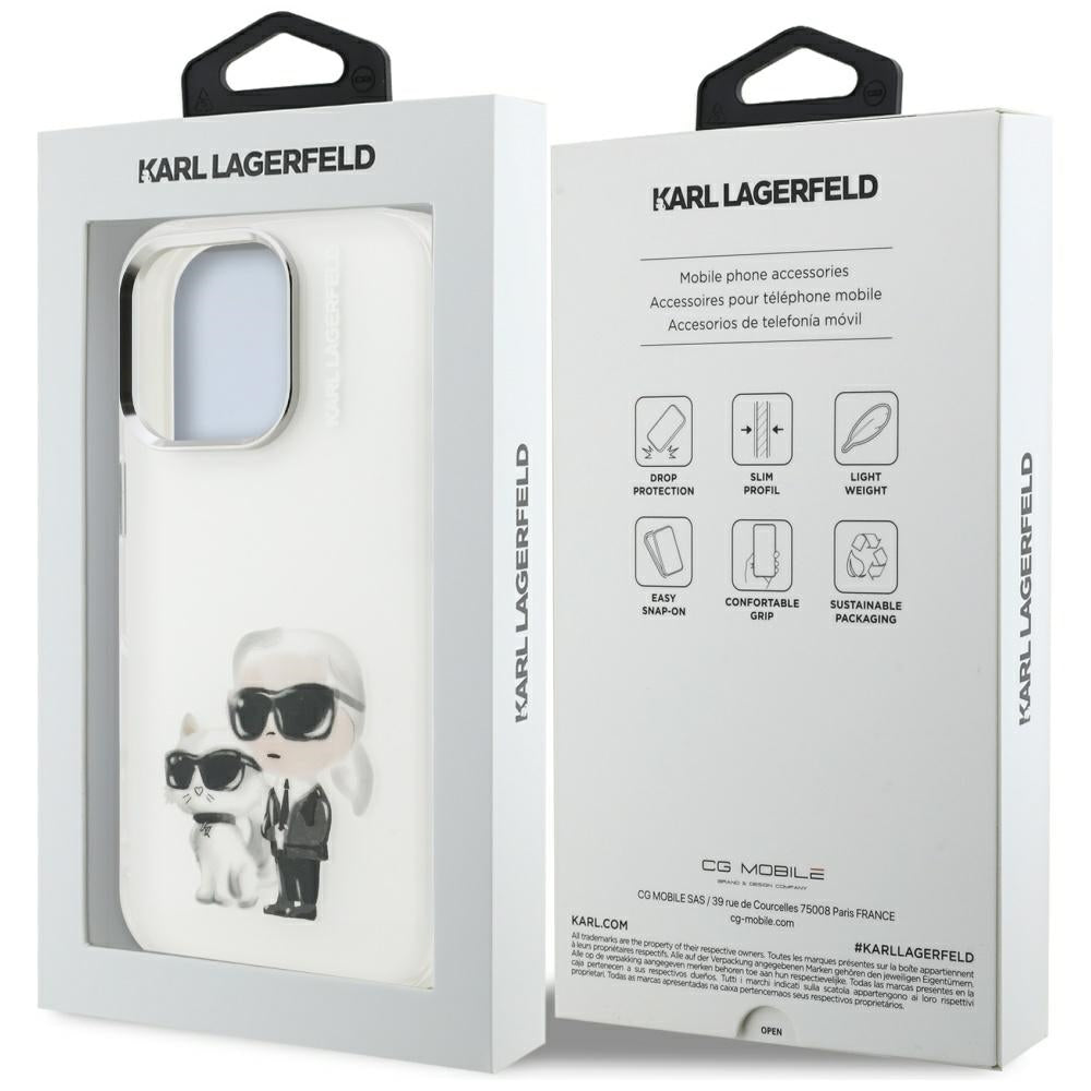 Case for Apple iPhone 16 Pro, Karl Lagerfeld, IML Aquarelle Logo Karl & Choupette, White