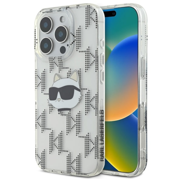 Калъф за Apple iPhone 16 Pro, Karl Lagerfeld, IML Luxury Electroplated Choupette's Head, Прозрачен
