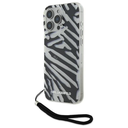 Калъф за Apple iPhone 16 Pro, Karl Lagerfeld, IML Luxury Zebra Pattern with Strap, Черен