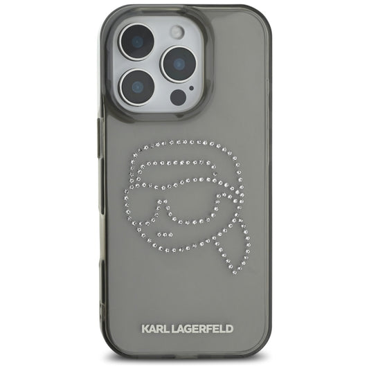 Калъф за Apple iPhone 16 Pro, Karl Lagerfeld, IML Rhinestones Karl's Head, Черен