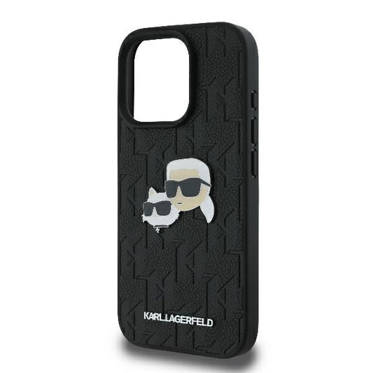Калъф за Apple iPhone 16 Pro, Karl Lagerfeld, Monogram Karl & Choupette's Heads, Черен