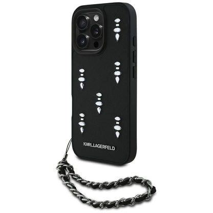 Калъф за Apple iPhone 16 Pro, Karl Lagerfeld, Saffiano Crystals & Charm, Черен