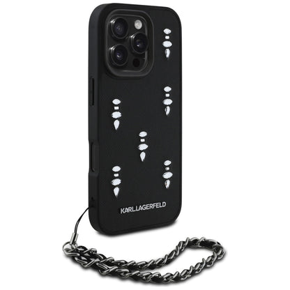Калъф за Apple iPhone 16 Pro, Karl Lagerfeld, Saffiano Crystals & Charm, Черен