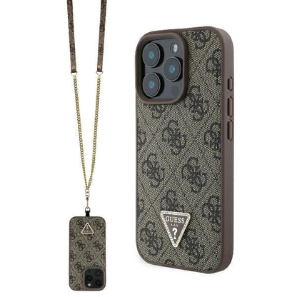 Калъф за Apple iPhone 16 Pro Max, Guess, Crossbody 4G Triangle Strass, Кафяв