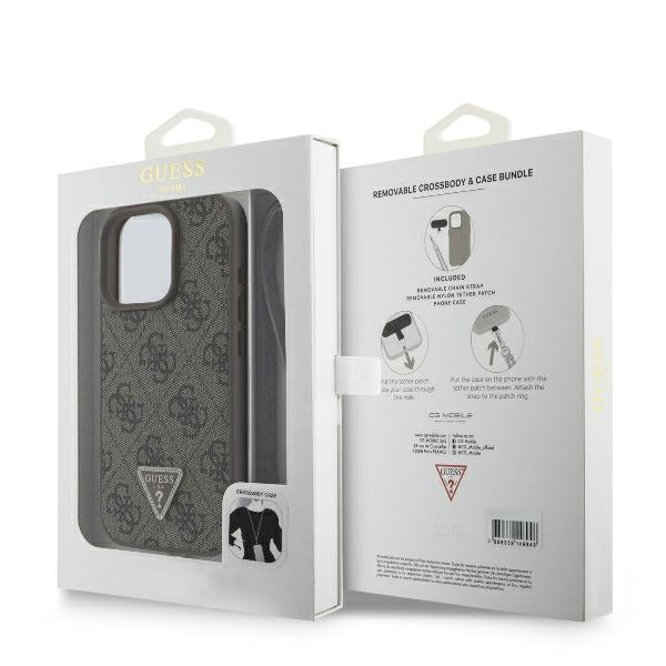 Калъф за Apple iPhone 16 Pro Max, Guess, Crossbody 4G Triangle Strass, Кафяв