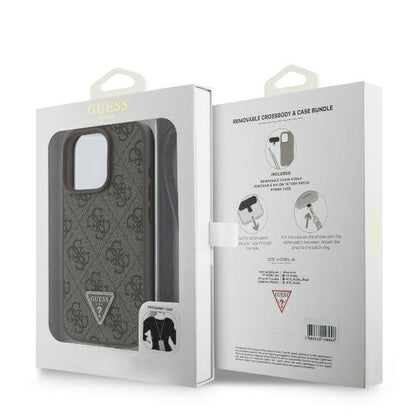 Калъф за Apple iPhone 16 Pro Max, Guess, Crossbody 4G Triangle Strass, Кафяв