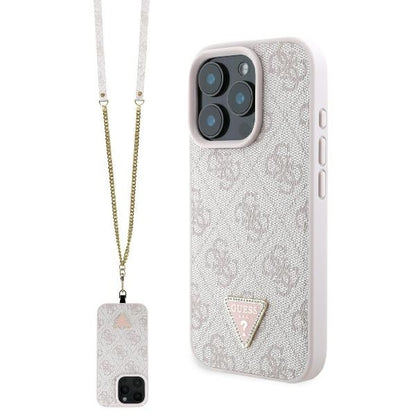 Калъф за Apple iPhone 16 Pro Max, Guess, Crossbody 4G Triangle Strass, Розов