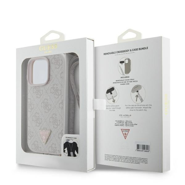 Калъф за Apple iPhone 16 Pro Max, Guess, Crossbody 4G Triangle Strass, Розов