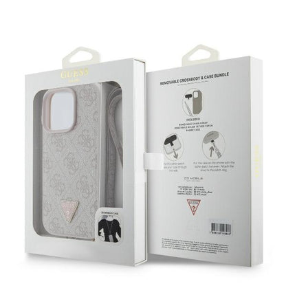 Калъф за Apple iPhone 16 Pro Max, Guess, Crossbody 4G Triangle Strass, Розов
