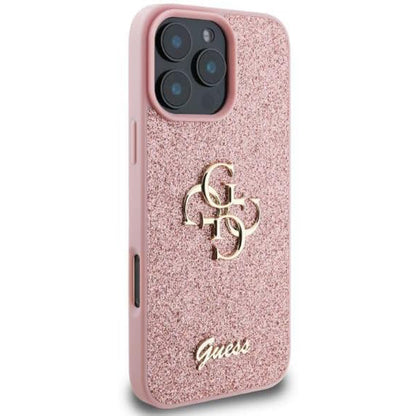 Case for Apple iPhone 16 Pro Max, Guess, Fixed Glitter Big 4G, Pink