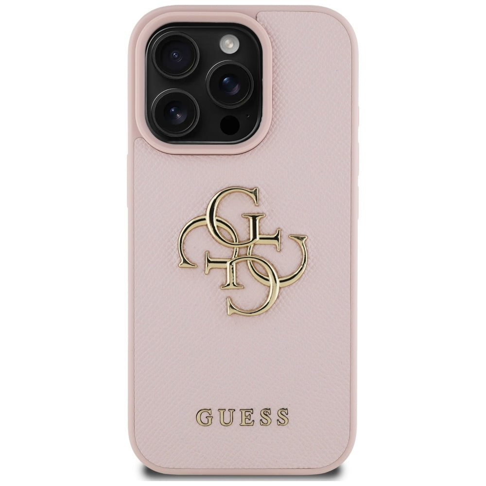 Калъф за Apple iPhone 16 Pro Max, Guess, Grained Big 4G Logo Small Classic Logo, Розов