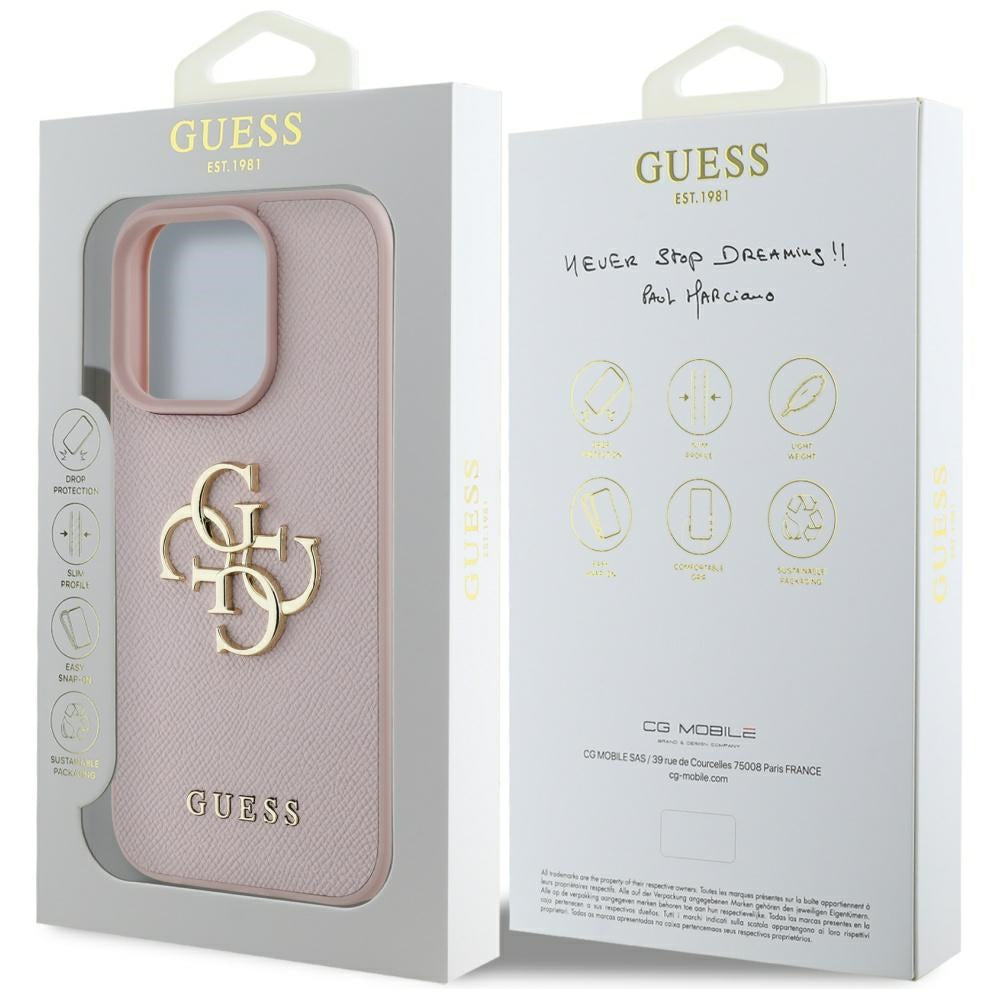 Калъф за Apple iPhone 16 Pro Max, Guess, Grained Big 4G Logo Small Classic Logo, Розов