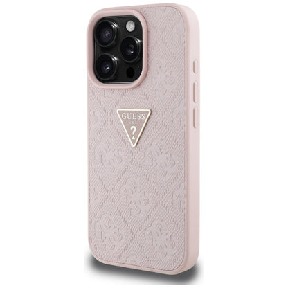 Калъф за Apple iPhone 16 Pro Max, Guess, Hot Stamp 4G Pattern Triangle Logo, Розов