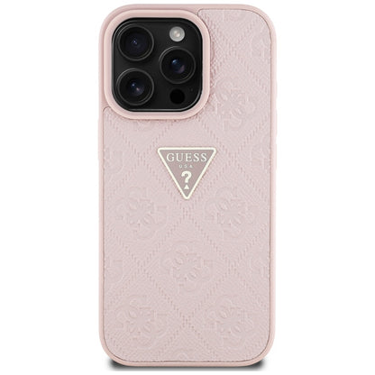 Калъф за Apple iPhone 16 Pro Max, Guess, Hot Stamp 4G Pattern Triangle Logo, Розов