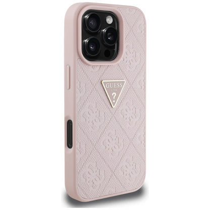 Калъф за Apple iPhone 16 Pro Max, Guess, Hot Stamp 4G Pattern Triangle Logo, Розов