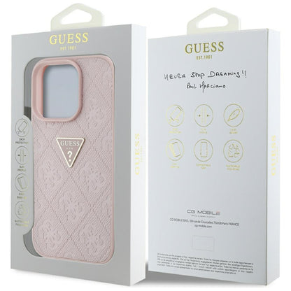 Калъф за Apple iPhone 16 Pro Max, Guess, Hot Stamp 4G Pattern Triangle Logo, Розов