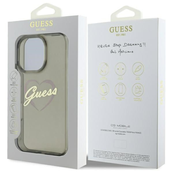 Калъф за Apple iPhone 16 Pro Max, Guess, IML Heart, Черен
