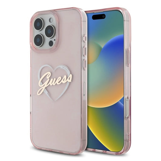 Case for Apple iPhone 16 Pro Max, Guess, IML Heart, Pink
