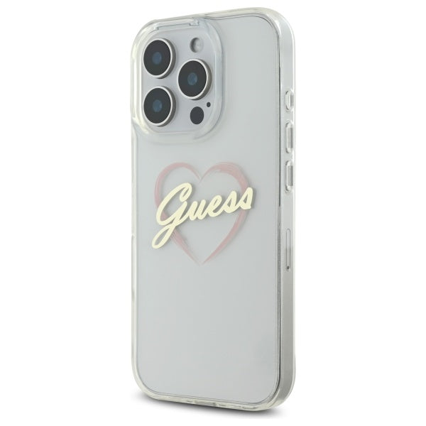 Калъф за Apple iPhone 16 Pro Max, Guess, IML Heart, Прозрачен